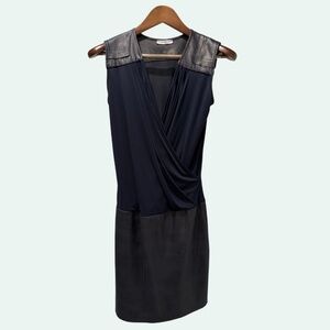 Charming Girl Paris Navy & Black Faux Leather Dress Made in France Size 38 (S/M)